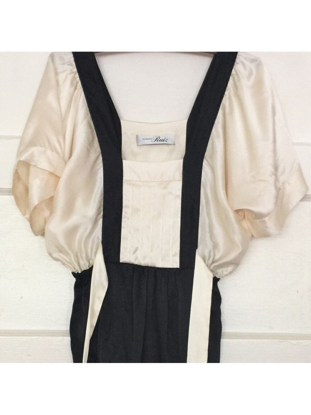 Richard Ruiz Silk Tie Waist Pinafore Apron Style Dress with Pockets NWOT